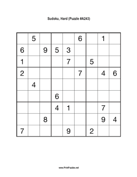 Sudoku - Hard A243 Printable Puzzle
