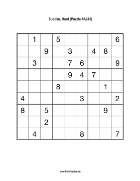 Sudoku - Hard A245 Printable Puzzle