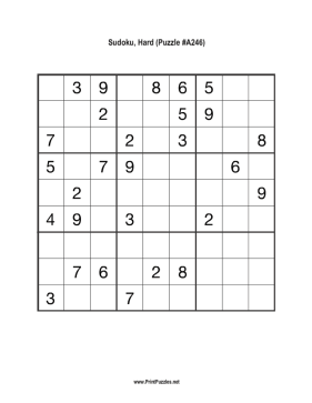 Sudoku - Hard A246 Printable Puzzle