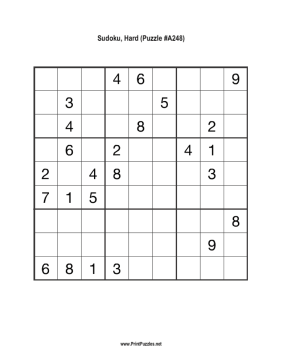 Sudoku - Hard A248 Printable Puzzle