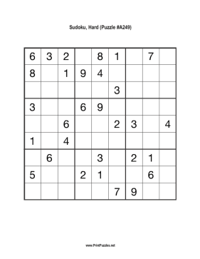Sudoku - Hard A249 Printable Puzzle