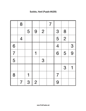 Sudoku - Hard A250 Printable Puzzle