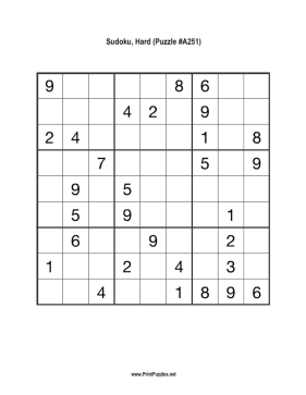 Sudoku - Hard A251 Printable Puzzle