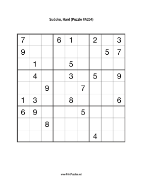 Sudoku - Hard A254 Printable Puzzle