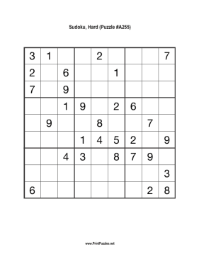 Sudoku - Hard A255 Printable Puzzle