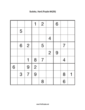 Sudoku - Hard A258 Printable Puzzle