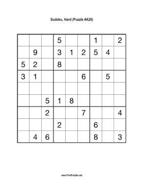 Sudoku - Hard A26 Printable Puzzle