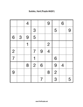 Sudoku - Hard A261 Printable Puzzle