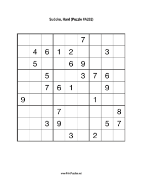 Sudoku - Hard A262 Printable Puzzle