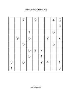 Sudoku - Hard A263 Printable Puzzle
