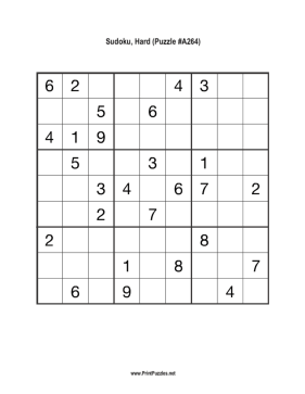 Sudoku - Hard A264 Printable Puzzle