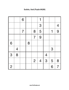 Sudoku - Hard A266 Printable Puzzle