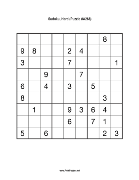 Sudoku - Hard A268 Printable Puzzle