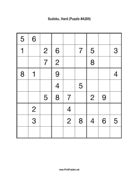 Sudoku - Hard A269 Printable Puzzle