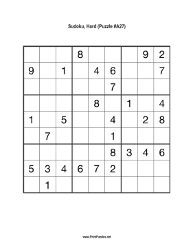 Sudoku - Hard A27 Printable Puzzle