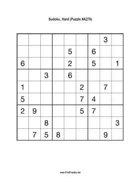 Sudoku - Hard A270 Printable Puzzle