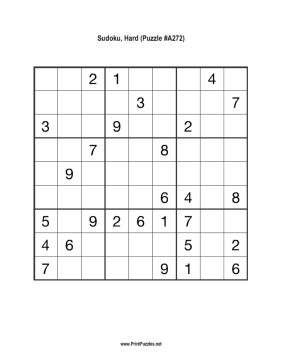 Sudoku - Hard A272 Printable Puzzle
