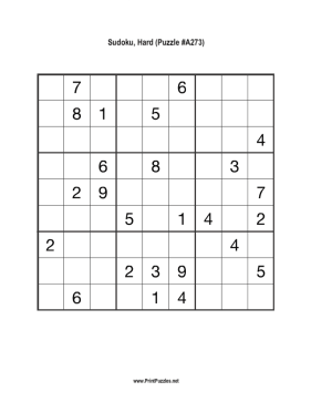Sudoku - Hard A273 Printable Puzzle