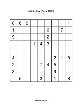 Sudoku - Hard A277 Printable Puzzle