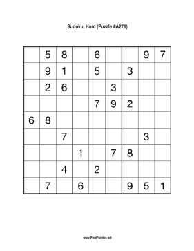 Sudoku - Hard A278 Printable Puzzle