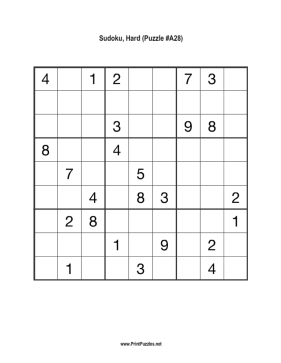 Sudoku - Hard A28 Printable Puzzle
