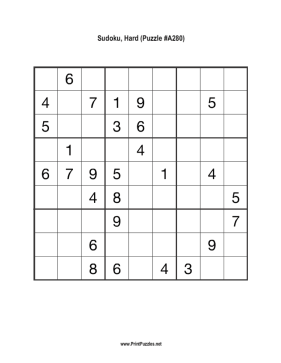 Sudoku - Hard A280 Printable Puzzle