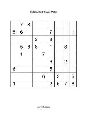 Sudoku - Hard A282 Printable Puzzle