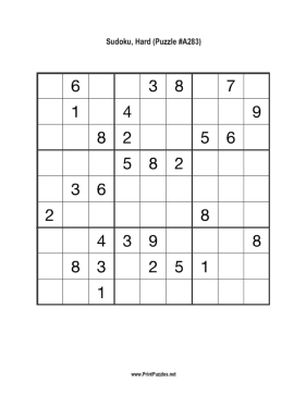 Sudoku - Hard A283 Printable Puzzle