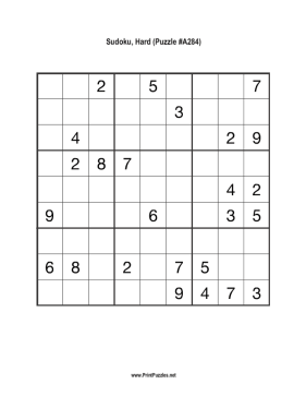 Sudoku - Hard A284 Printable Puzzle
