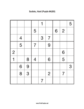 Sudoku - Hard A285 Printable Puzzle