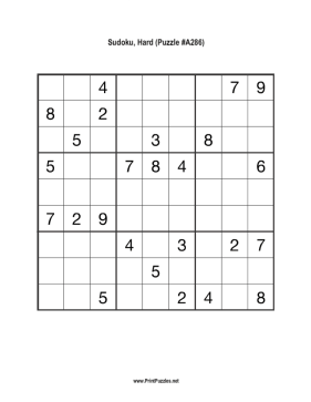 Sudoku - Hard A286 Printable Puzzle
