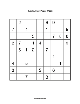 Sudoku - Hard A287 Printable Puzzle