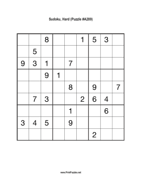 Sudoku - Hard A289 Printable Puzzle