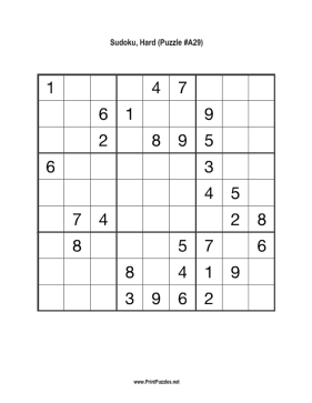 Sudoku - Hard A29 Printable Puzzle