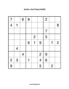 Sudoku - Hard A290 Printable Puzzle