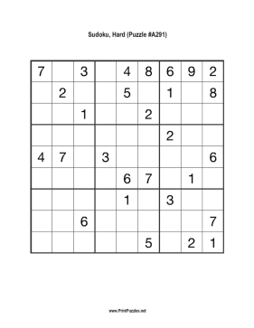 Sudoku - Hard A291 Printable Puzzle