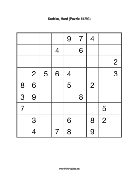 Sudoku - Hard A293 Printable Puzzle