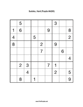 Sudoku - Hard A295 Printable Puzzle