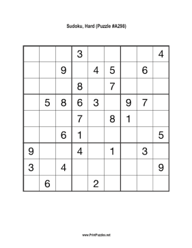 Sudoku - Hard A298 Printable Puzzle