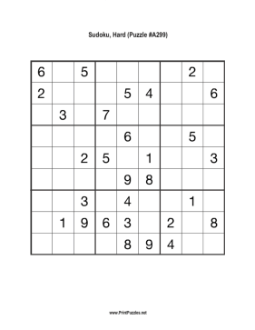 Sudoku - Hard A299 Printable Puzzle