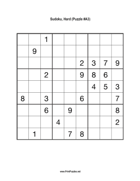 Sudoku - Hard A3 Printable Puzzle