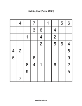 Sudoku - Hard A301 Printable Puzzle