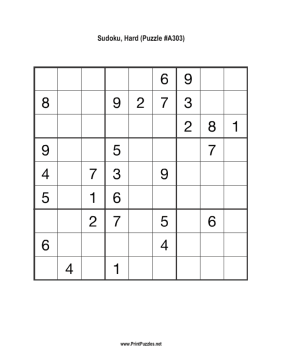 Sudoku - Hard A303 Printable Puzzle