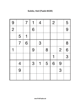 Sudoku - Hard A305 Printable Puzzle