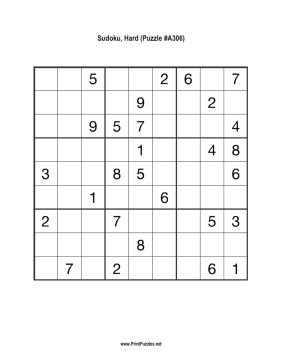 Sudoku - Hard A306 Printable Puzzle