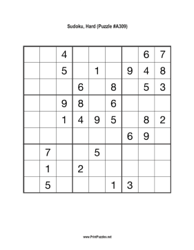 Sudoku - Hard A309 Printable Puzzle
