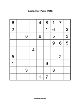 Sudoku - Hard A310 Printable Puzzle