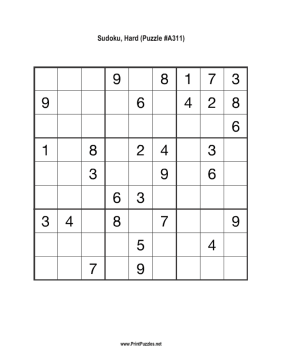 Sudoku - Hard A311 Printable Puzzle