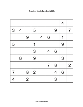 Sudoku - Hard A312 Printable Puzzle