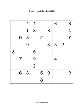 Sudoku - Hard A315 Printable Puzzle
